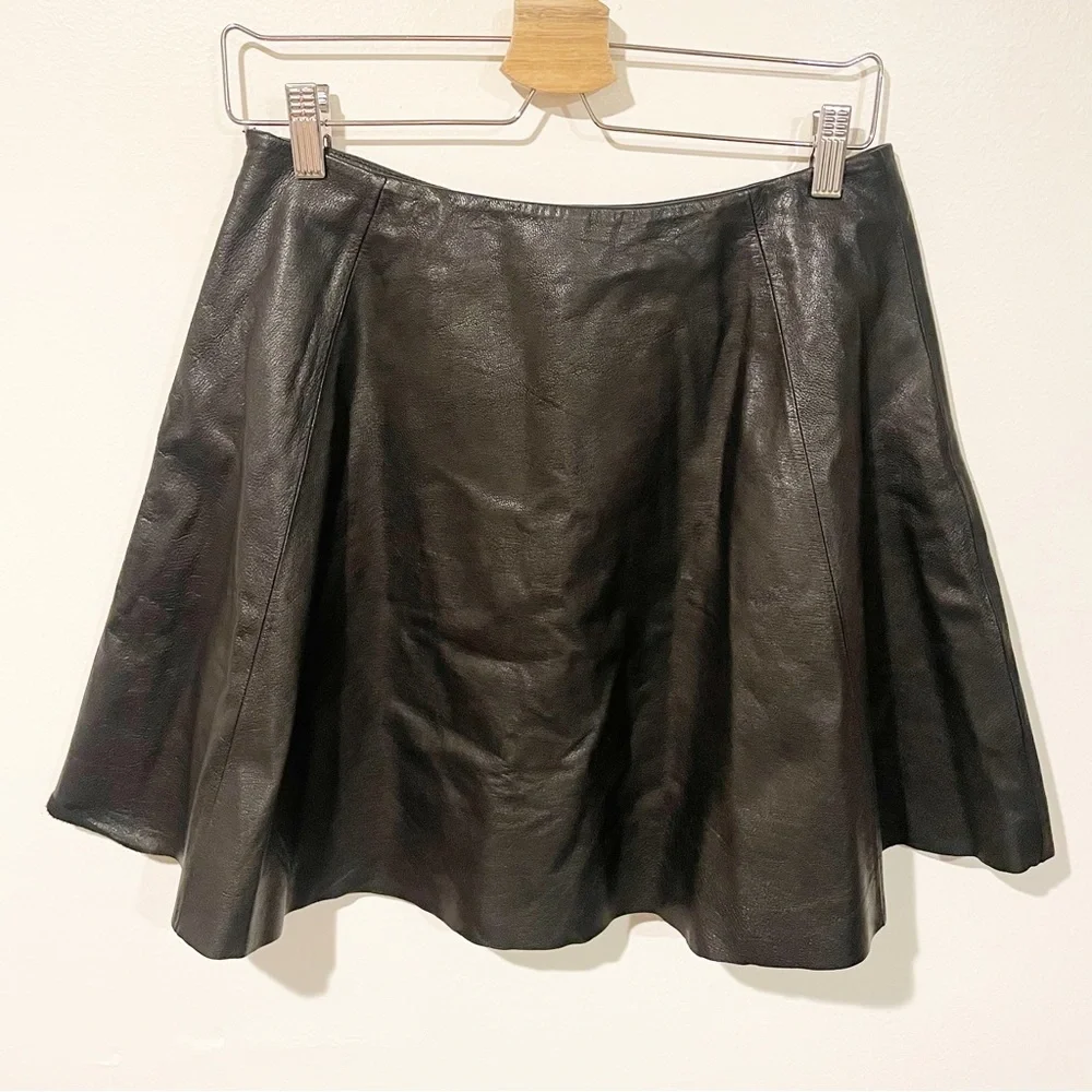 Kate Spade Size 6 Black Lambs‎ Leather Lined Skater Skirt Zipper